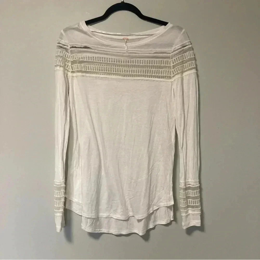 Free People White Lace Trim Top